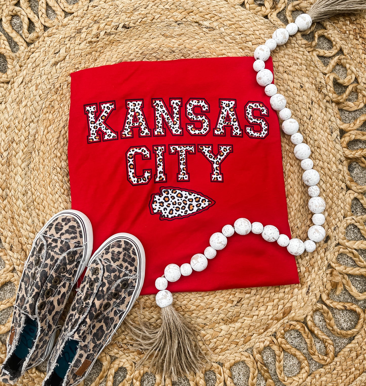 Kansas City Brown Leopard Arrowhead Red Tee