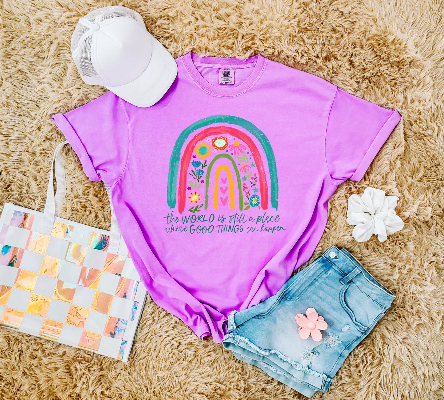 The World Is Still A Place Where Good Things Can Happen Neon Violet Tee