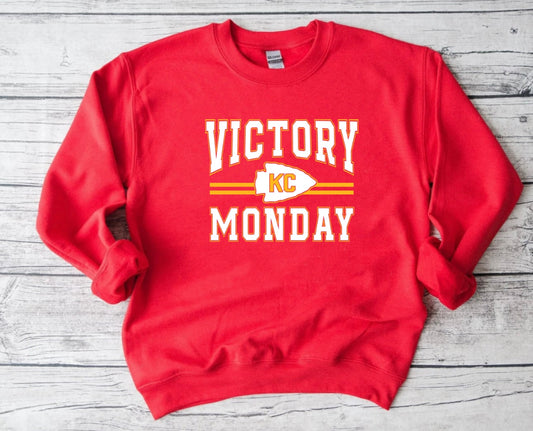 Gold & White Striped Victory Monday Red Sweatshirt
