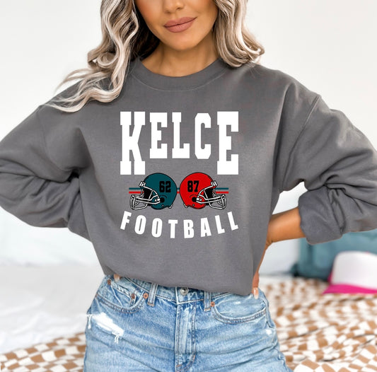 White Kelce Football Helmets Charcoal Sweatshirt