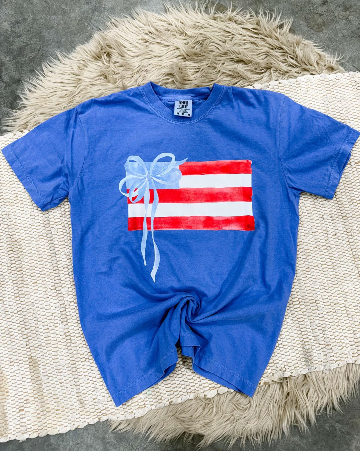 Flag With Bow Stars Flo Blue Tee