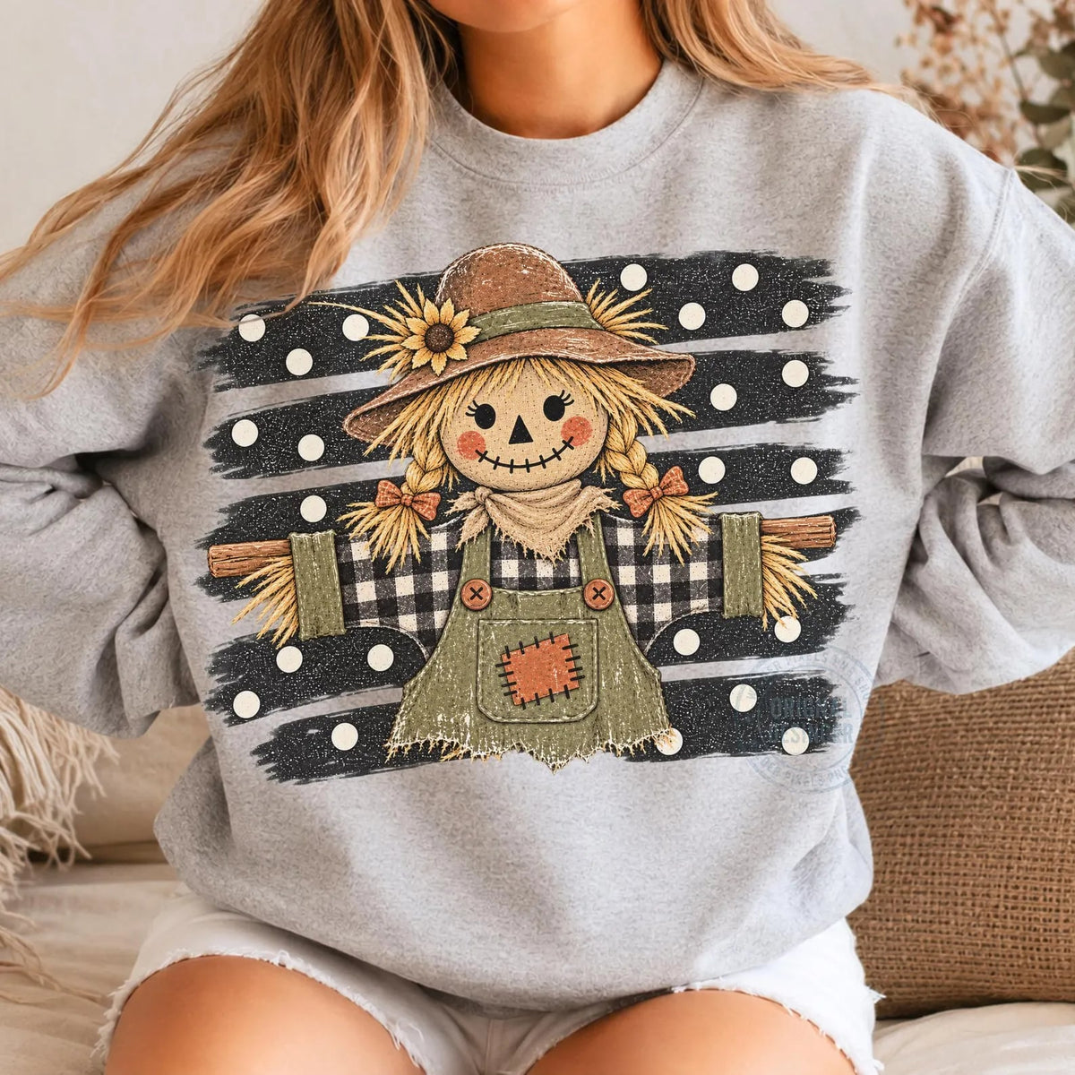 Polka Dot Striped Scarecrow Sports Grey Sweatshirt