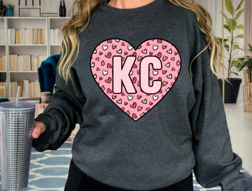 **HALFTIME DEAL** KC Mini Hearts Dark Heather Sweatshirt