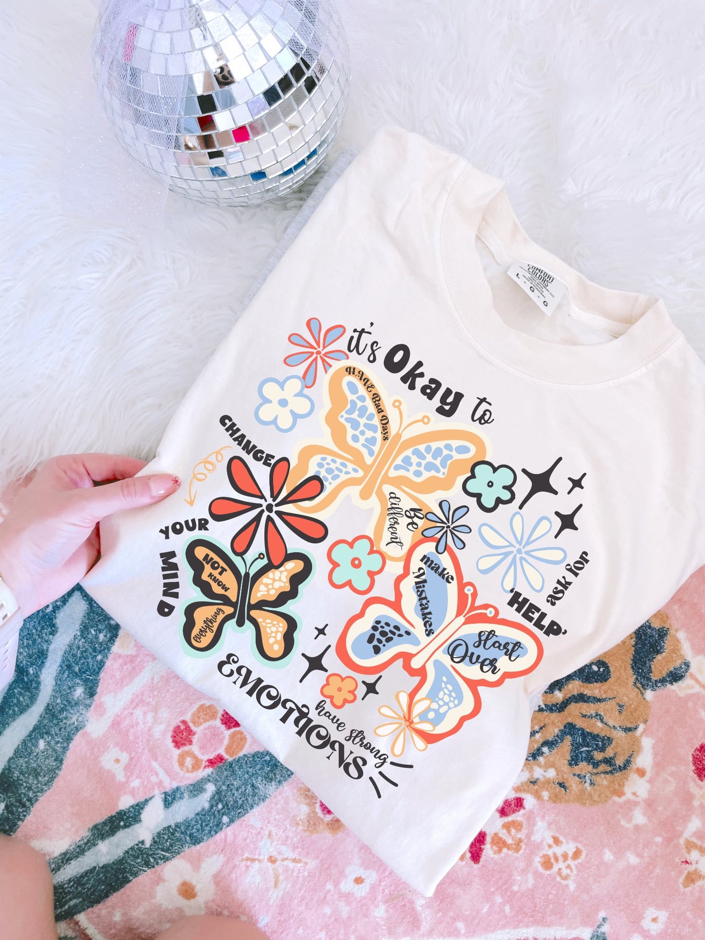 It Is Okay Multi Butterfly Ivory Tee