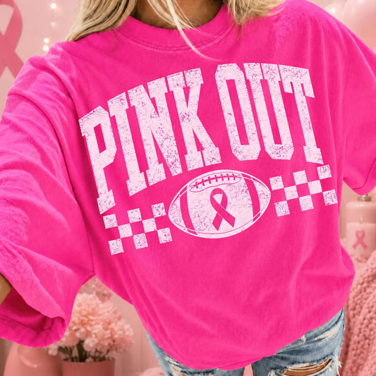 White Checkered Pink Out Neon Pink Tee