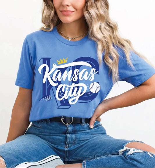 Dark Blue KC White Kansas City Crown Heather Columbia Blue Tee