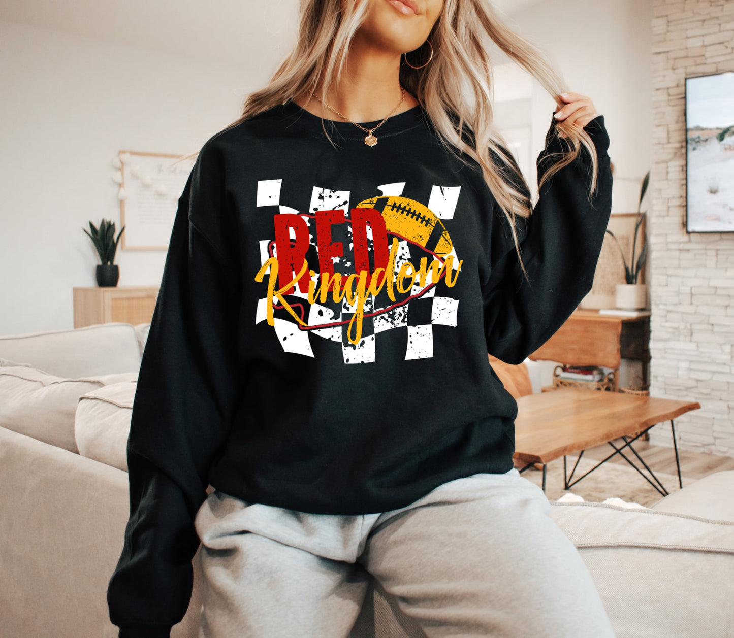 **HALFTIME DEAL** White Checkered Red Kingdom Black Sweatshirt