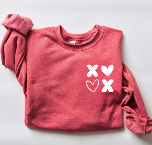 **DEAL OF THE DAY** Left Chest White Ink XOXO Heather Red Sweatshirt