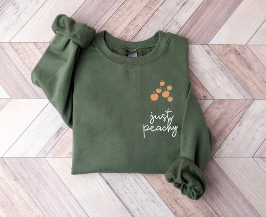 Left Pocket Design Just Peachy Military Green Sweatshirt