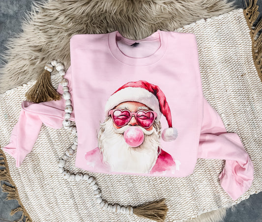 **CHRISTMAS IN JULY** Bubblegum Santa Light Pink Sweatshirt