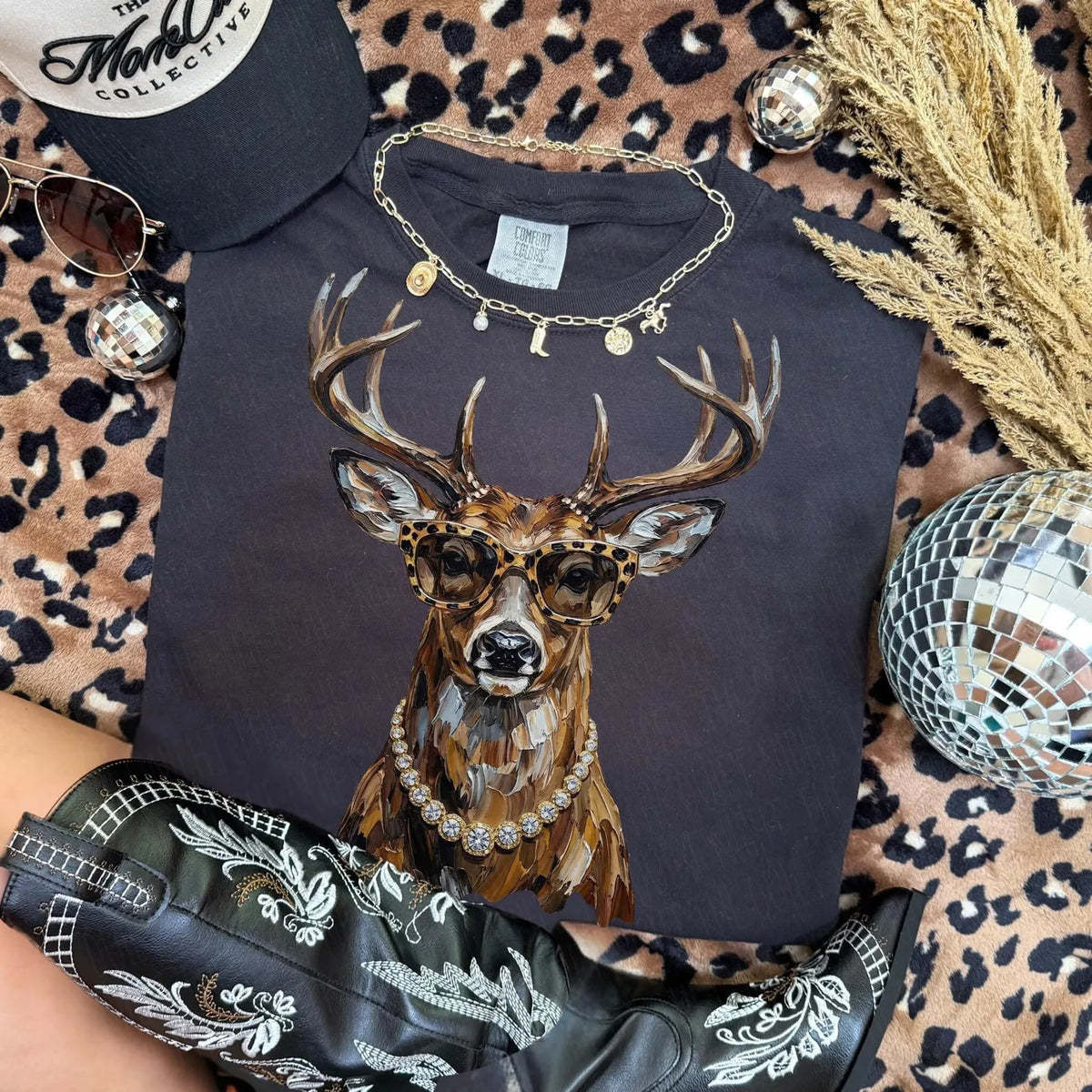 Glam Deer Black Tee