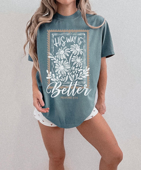 Floral Stamp His Way Is Better Light Green Tee