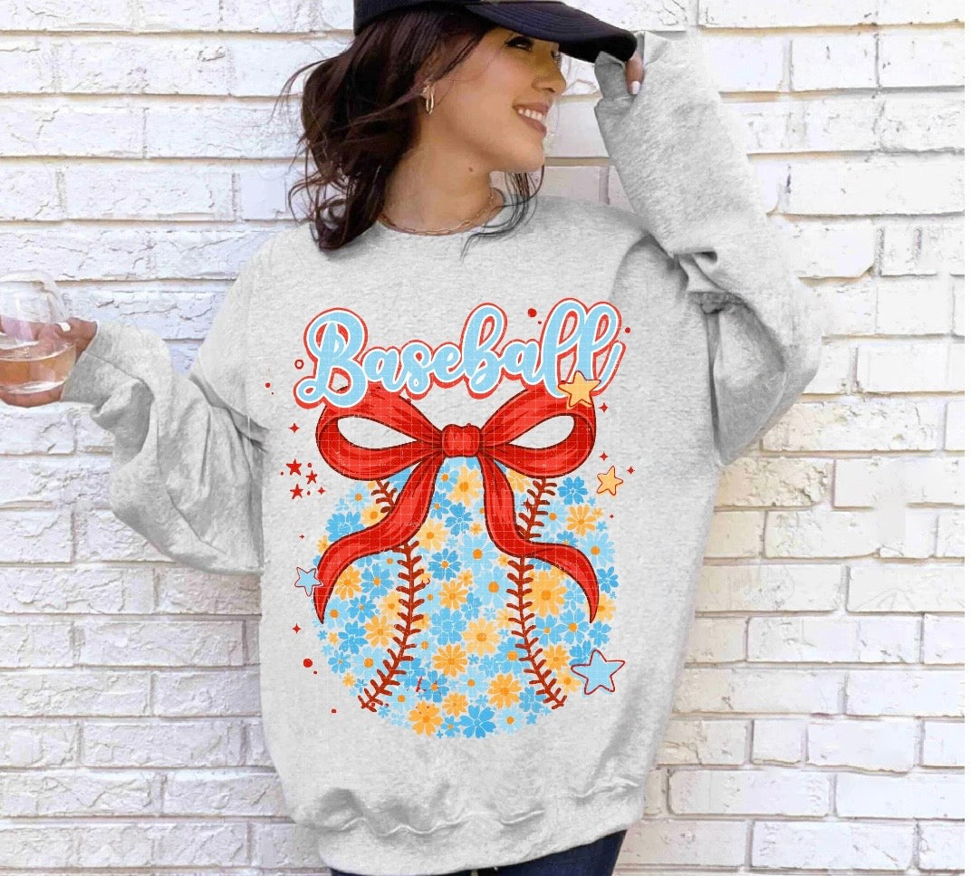 Floral Baseball Red Bow Ash Sweatshirt