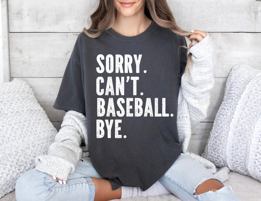 White Distressed Sorry Can’t Baseball Bye Pepper Tee