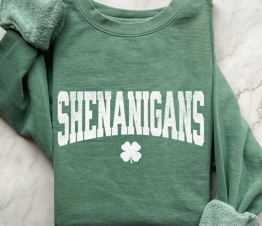 Distressed Shenanigans Light Green Sweatshirt