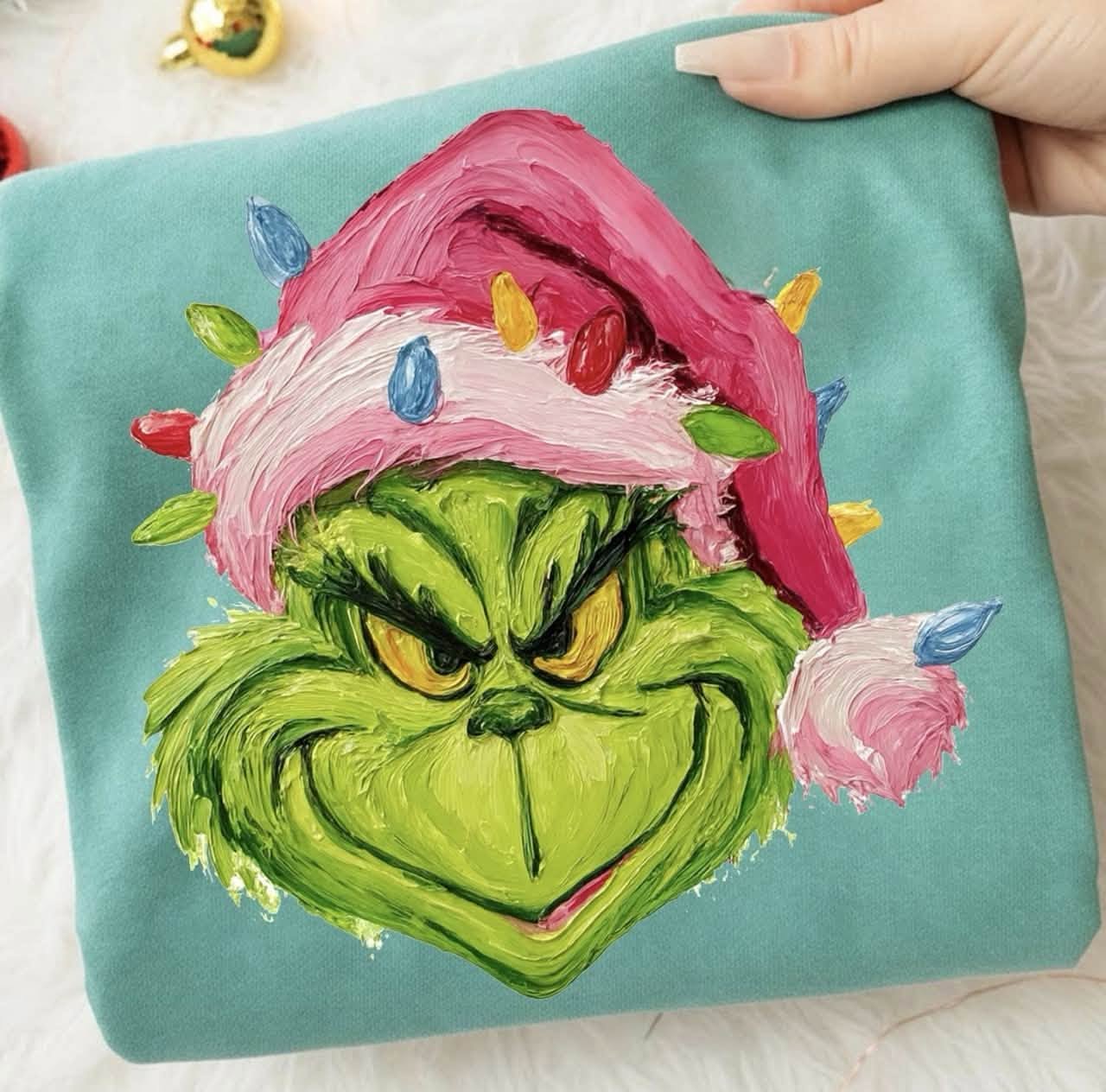 **CHRISTMAS IN JULY** Hand Painted Christmas Lights Light Green Tee