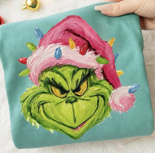 **CHRISTMAS IN JULY** Hand Painted Christmas Lights Light Green Tee