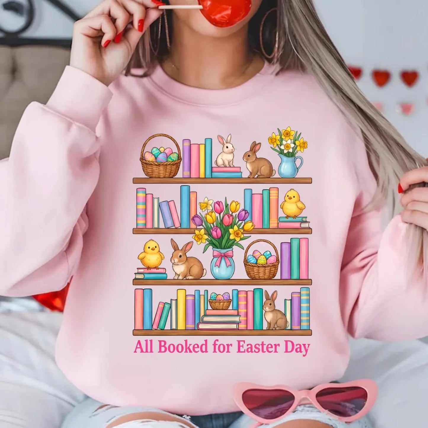 All Booked For Easter Day Light Pink Sweatshirt