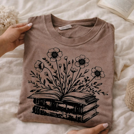 Black Ink Floral Book Espresso Tee