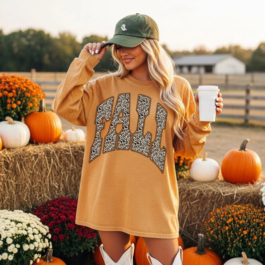 Brown Leopard Tall Fall Mustard Long Sleeve Tee