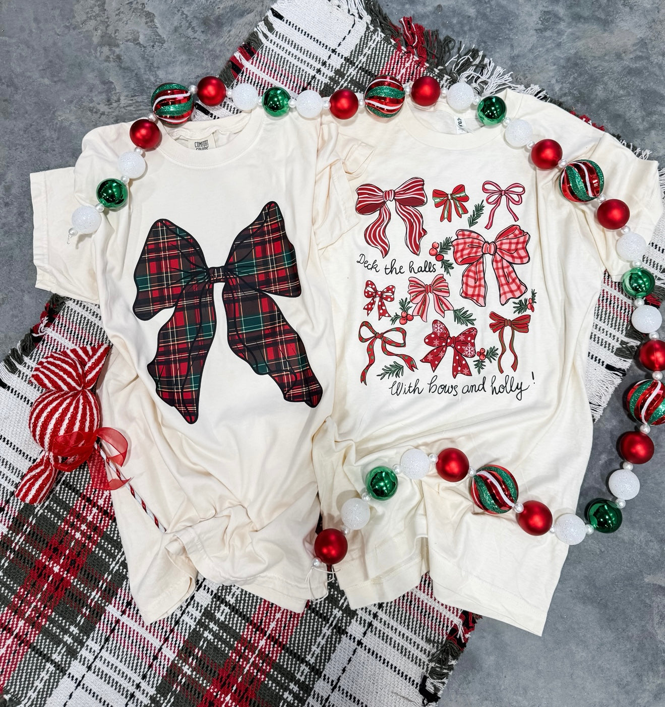 **CHRISTMAS IN JULY** Bow Natural Short Sleeve T-Shirt Option