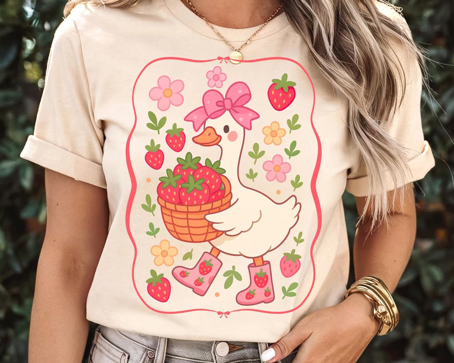 Strawberry Goose Ivory Tee