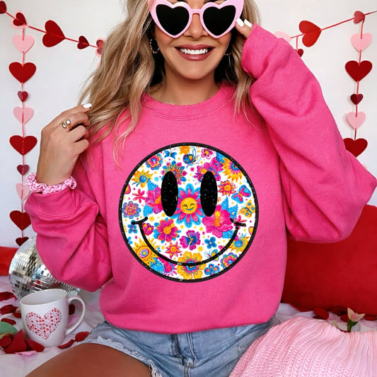 Bright Floral Smiley Face Heliconia Sweatshirt