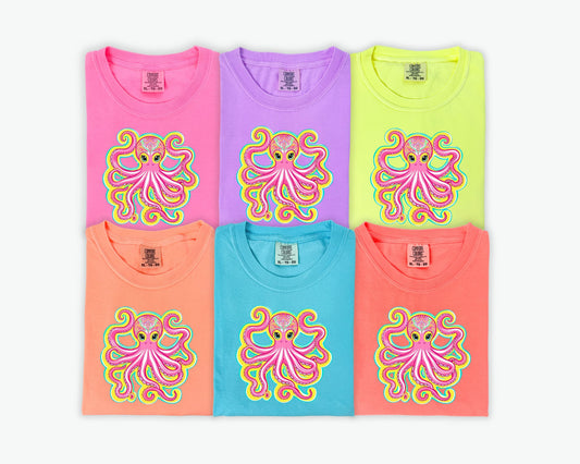 Summer Octopus Neon Tee Options