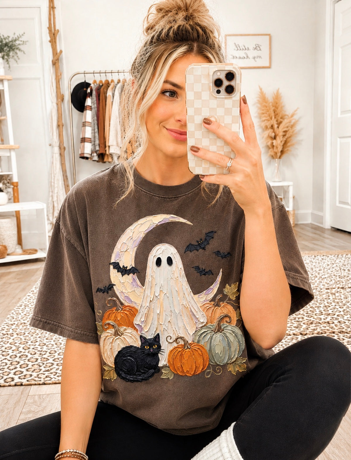 Brushstroke Ghost & Black Cat Espresso Tee