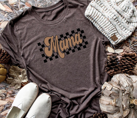 Natural Mama Checkered Heather Brown Tee