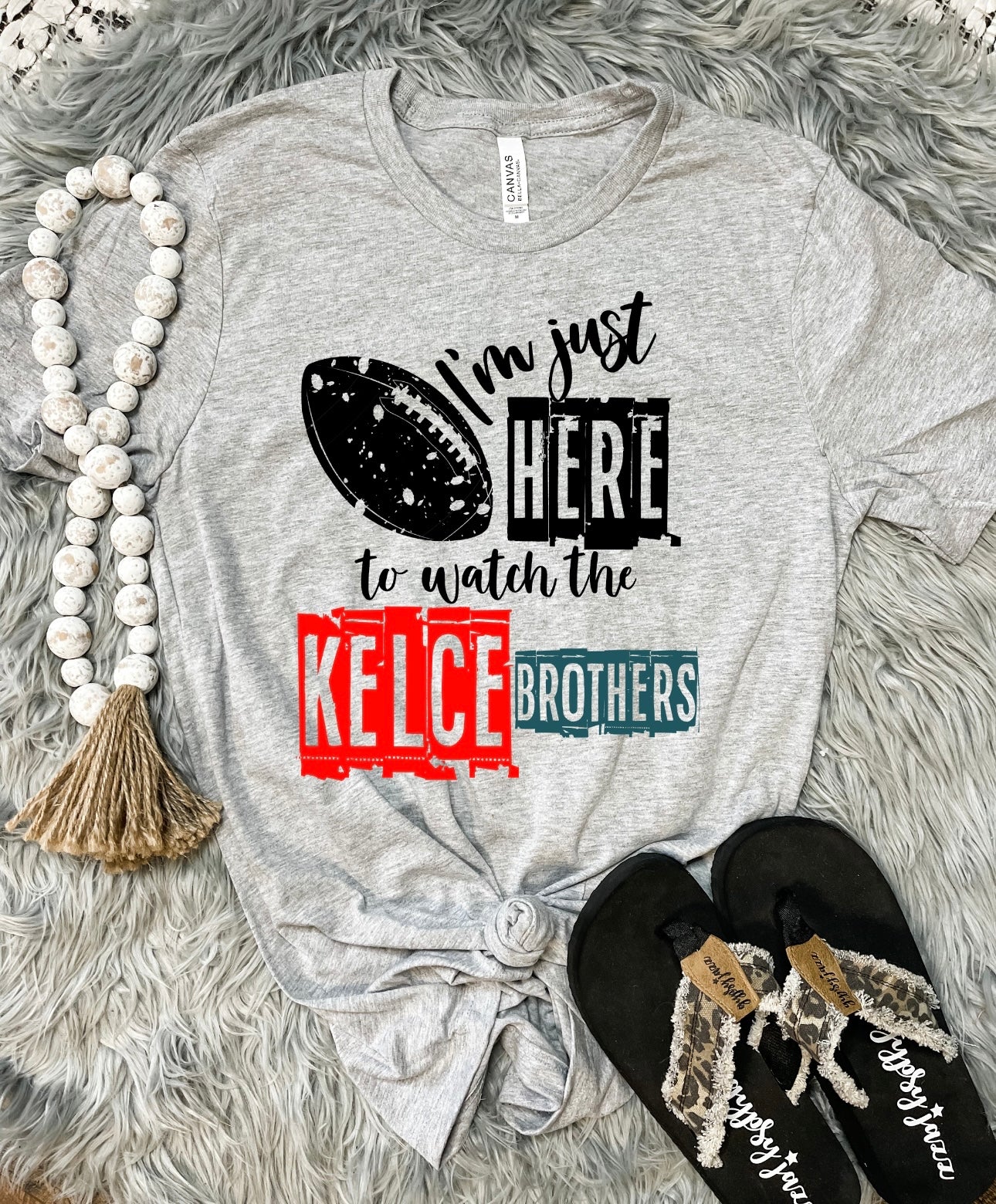 I'm Just Here To Watch The Kelce Brothers Heather Grey Tee