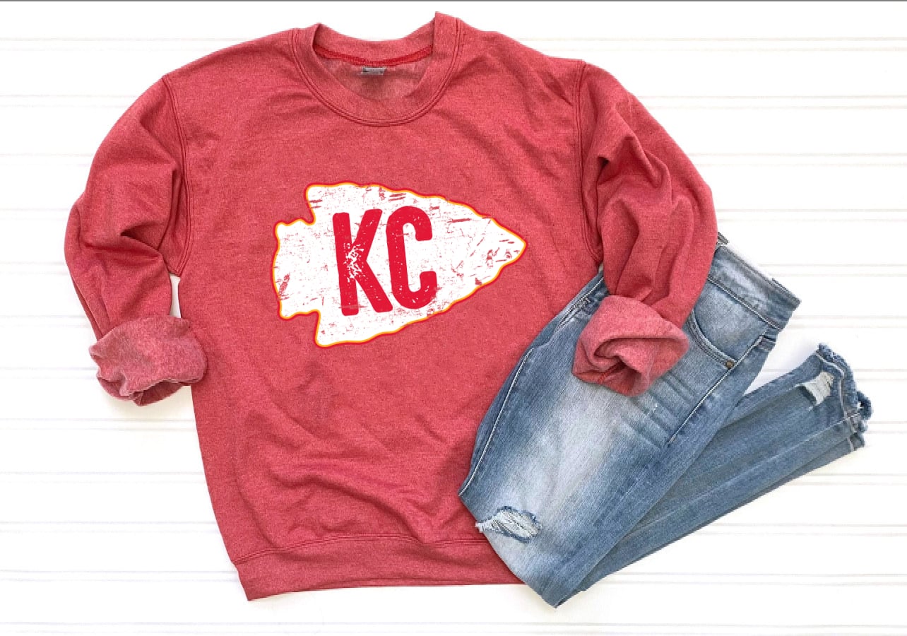 **HALFTIME DEAL** Red & White KC Arrow Grunge Heather Red Sweatshirt