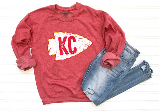 **HALFTIME DEAL** Red & White KC Arrow Grunge Heather Red Sweatshirt