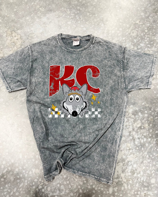 **HALFTIME DEAL** Wolf Checkered Grey Mineral Wash Tee