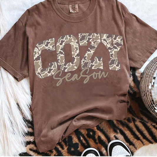 Distressed Camo Cozy Season Espresso Tee