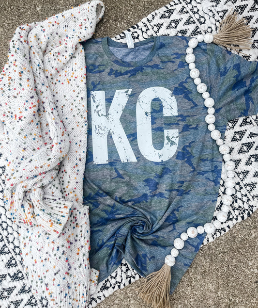 Distressed White KC Camo Tee