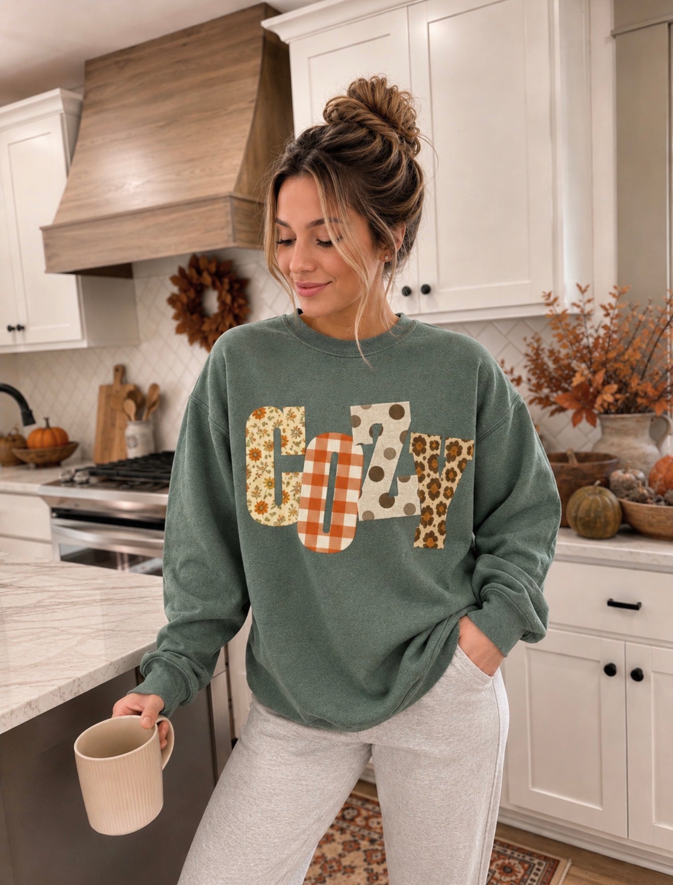 **DEAL PRICE** Cozy Pattern Heather Green Sweatshirt