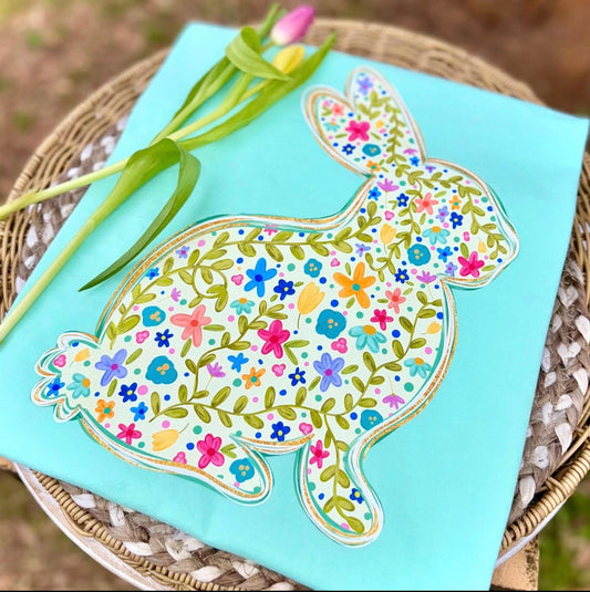 Floral & Green Leave Bunny Island Reef Tee