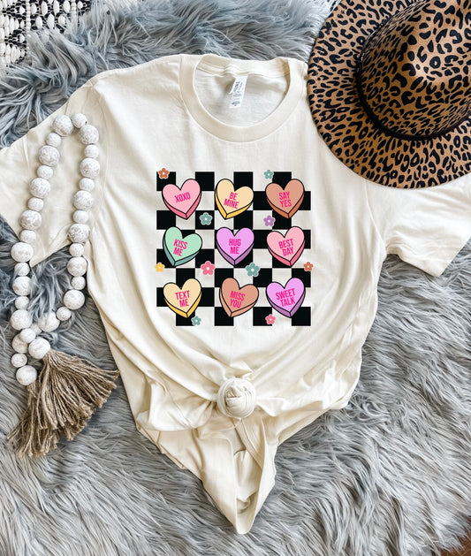Heart Convo Checkered Square Natural Tee