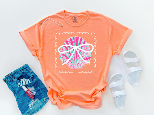 Seashell Bow Neon Cantaloupe Tee