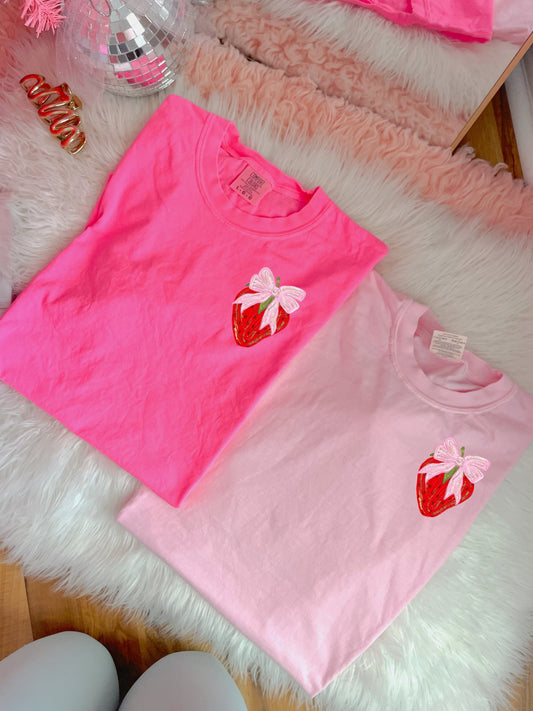 Left Chest Ditsy Strawberry Tee Option