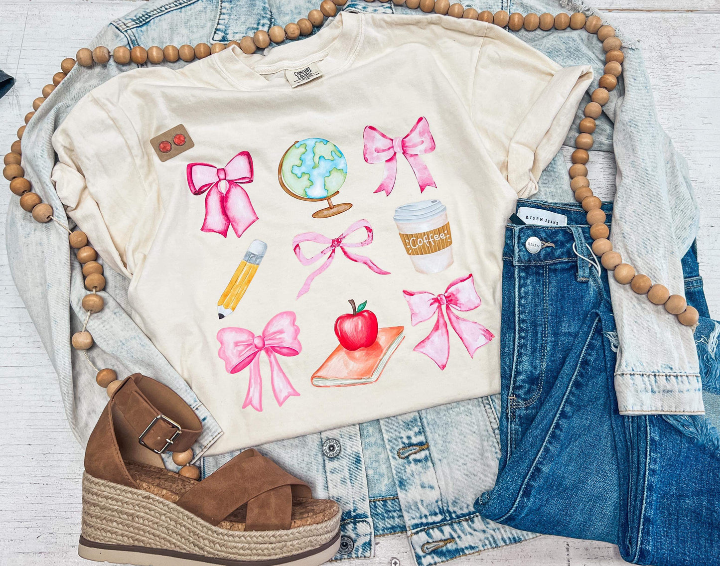 Bow Teacher Collage Ivory Tee