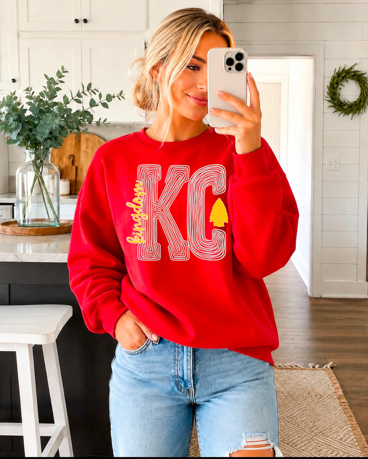 **HALFTIME DEAL** White Squiggly Line KC Red Sweatshirt