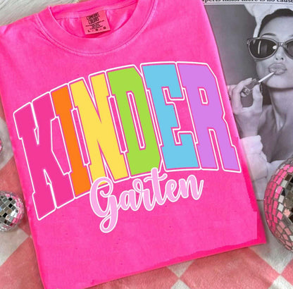Back To School Block Grade Letters Neon Pink Tee