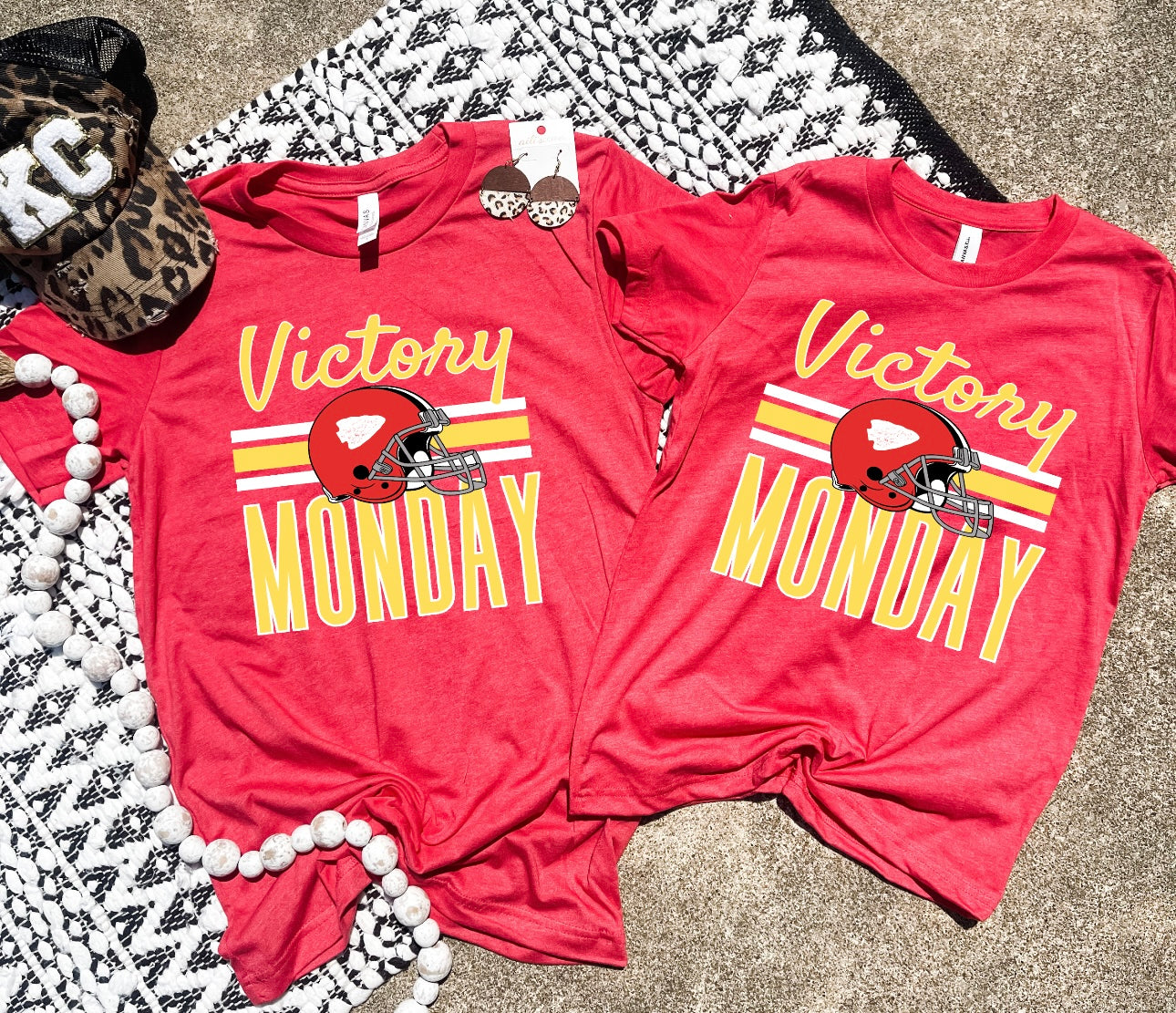 Gold Victory Monday Red Helmet Heather Red Tee