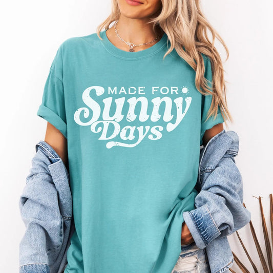 White Distressed Made For Sunny Days Seafoam Tee