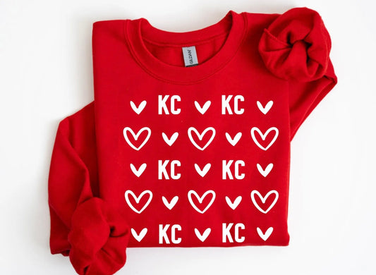 White KC Heart Doodle Collage Red Sweatshirt