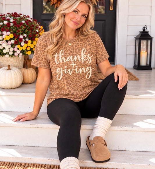 Cream Thanks + Giving Brown Leopard Tee