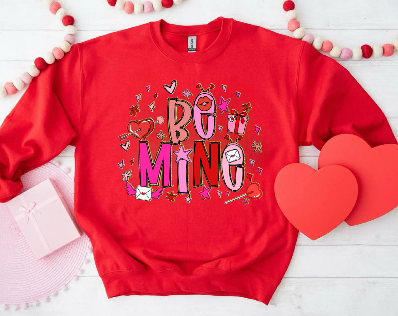 Be Mine Sucker & Mail Collage Red Sweatshirt