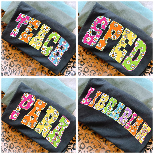 **Back To School** Floral Occupation Black Tee